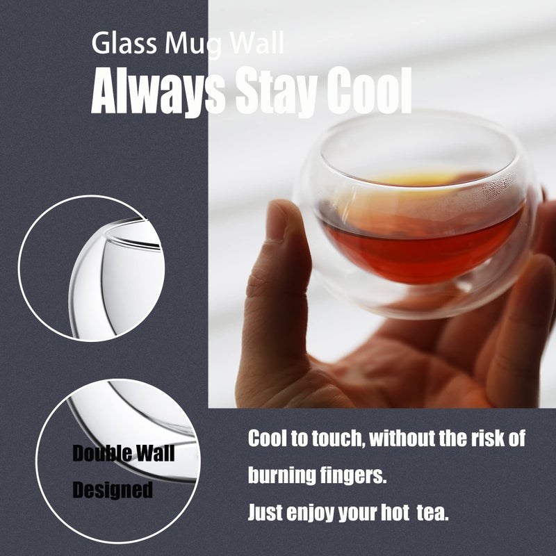 PunPun 2.7oz. 80ml Double Wall Borosilicate Glass Tea Cups Espresso Cups Heatproof Insulating Teacups glass Set of 4 - Image 3